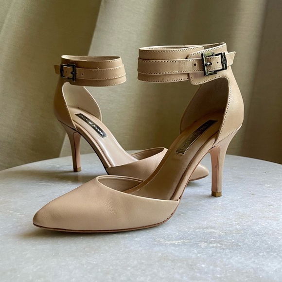 BCBGMAXAZRIA PRINTZ blush vachetta mid heel ankle cuff pumps (size 6M/36) - Picture 2 of 12